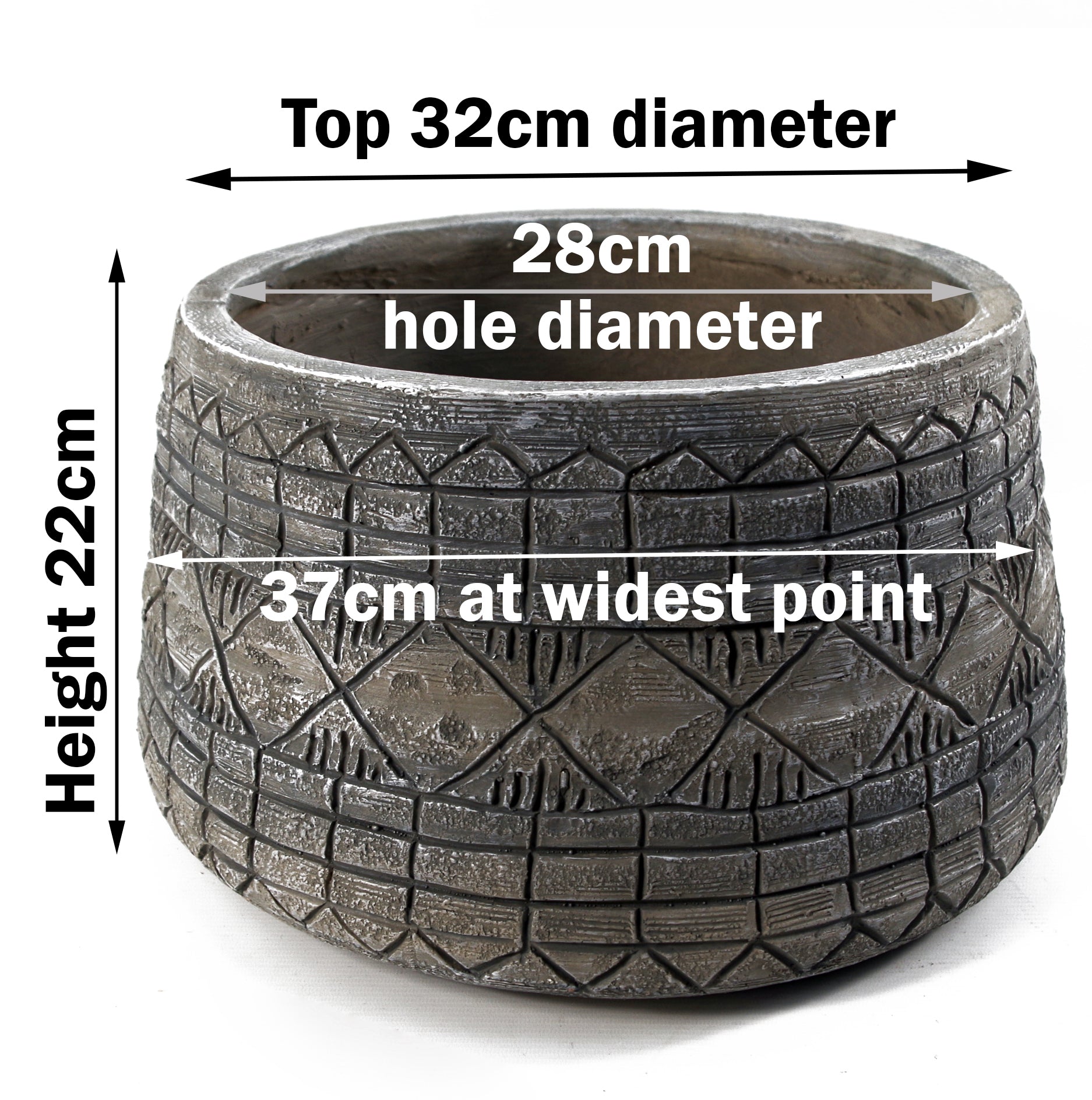 22cm x 37cm Large Grey Gliese Embossed Planter