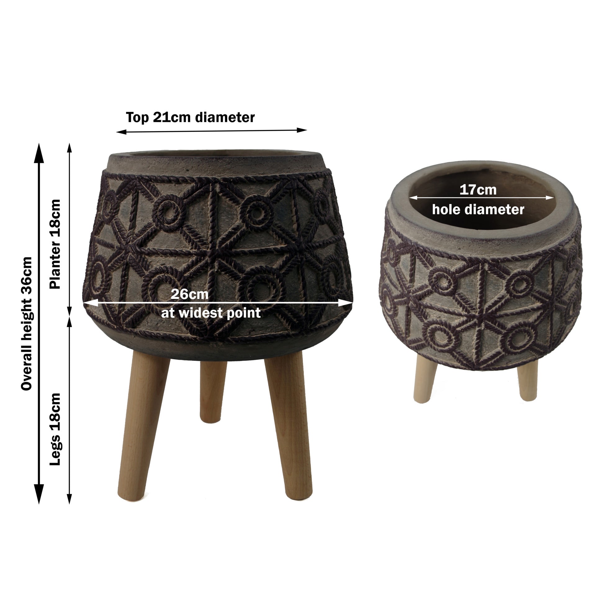 36cm x 26cm Rope Effect Composite Large Planter