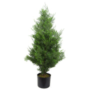 90cm Artificial Cypress Topiary Tree With Natural Wood Trunk