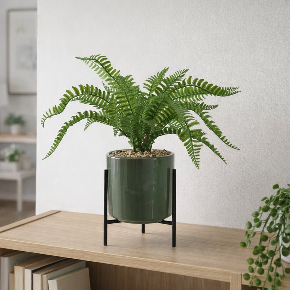 40cm Artificial Fern with Ceramic Planter & Stand