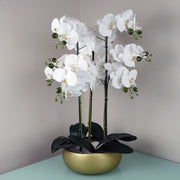 60cm Orchid Artificial  White - Gold Ceramic Planter