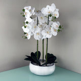 60cm Orchid Artificial White - Marble Effect Ceramic Planter