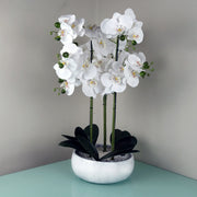 60cm Orchid Artificial White - Marble Effect  Ceramic Planter