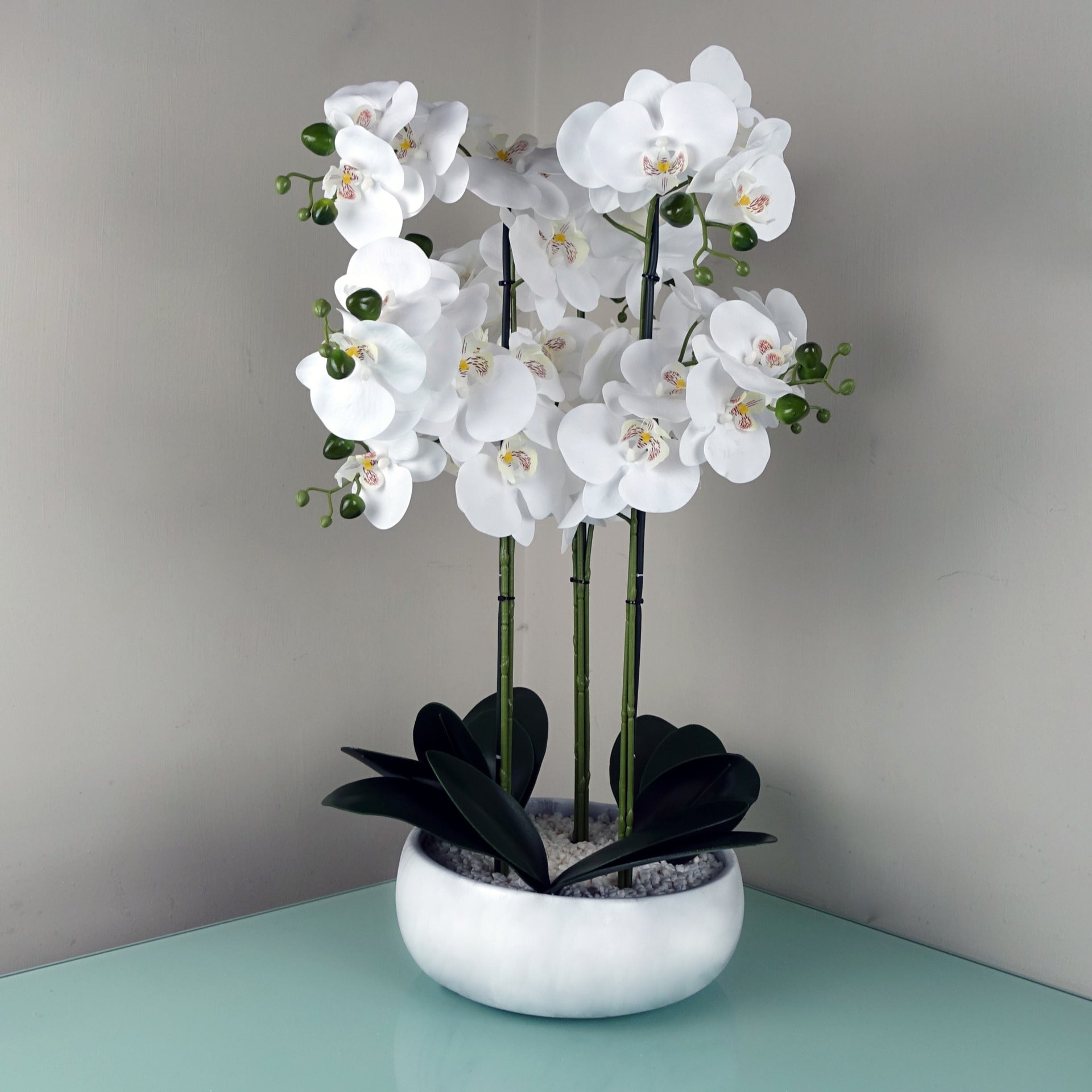 60cm Orchid Artificial White - Marble Effect  Ceramic Planter