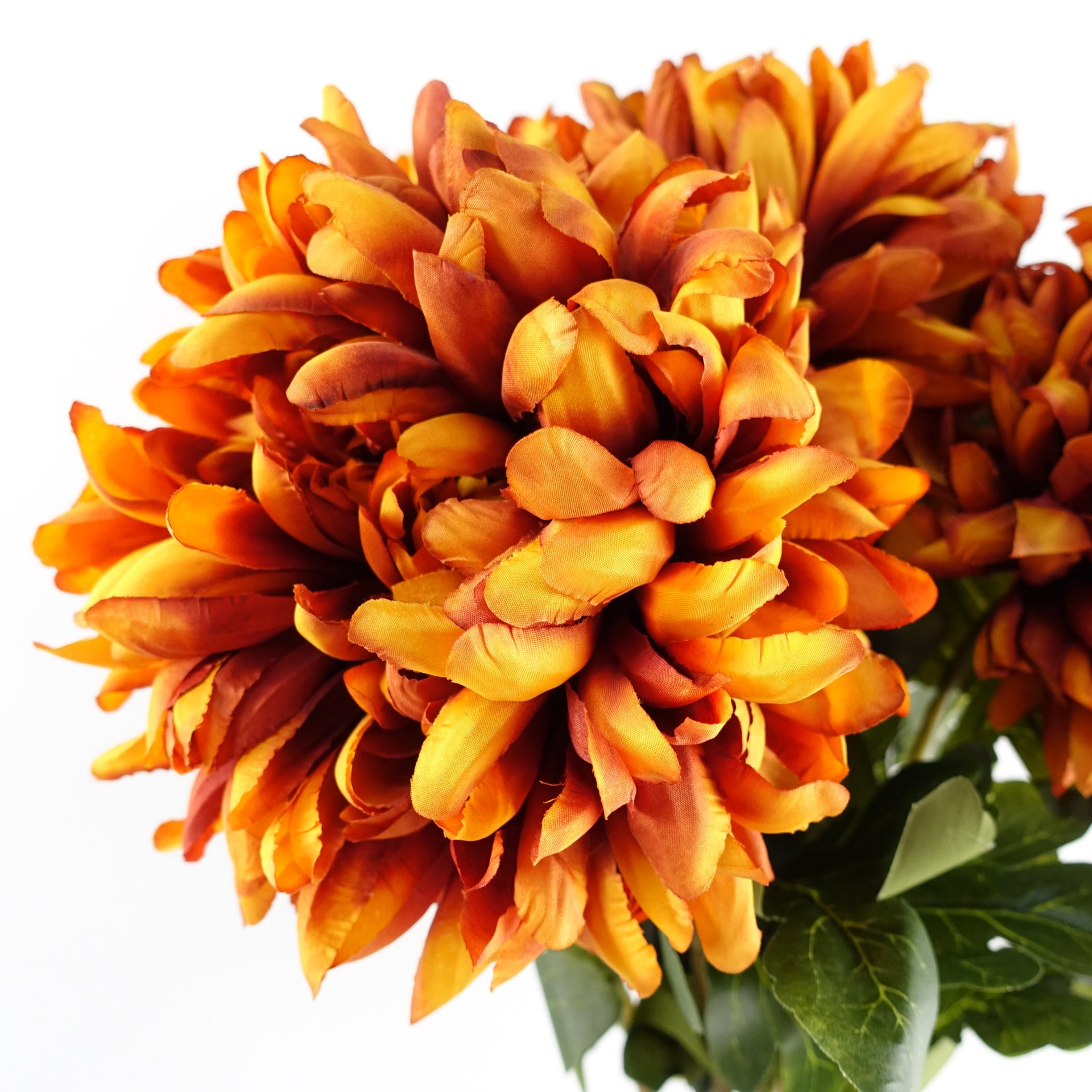 80 cm künstliches Orangen-Chrysanthemen-Blattwerk und Glasvase