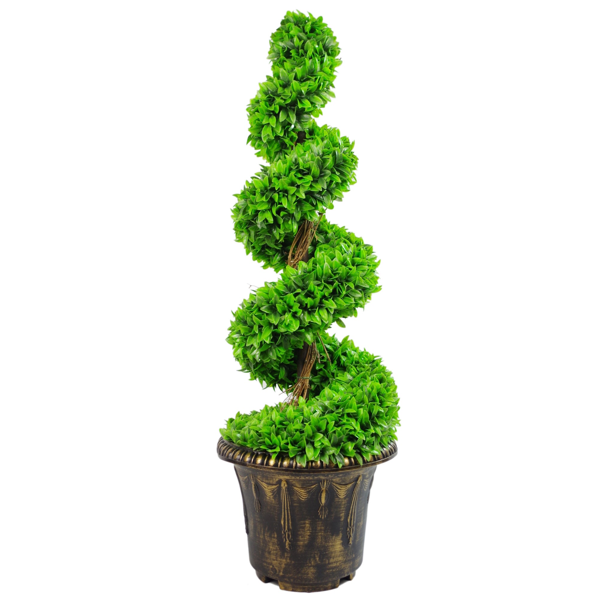 Green Large Leaf Spiral with Decorative Planter