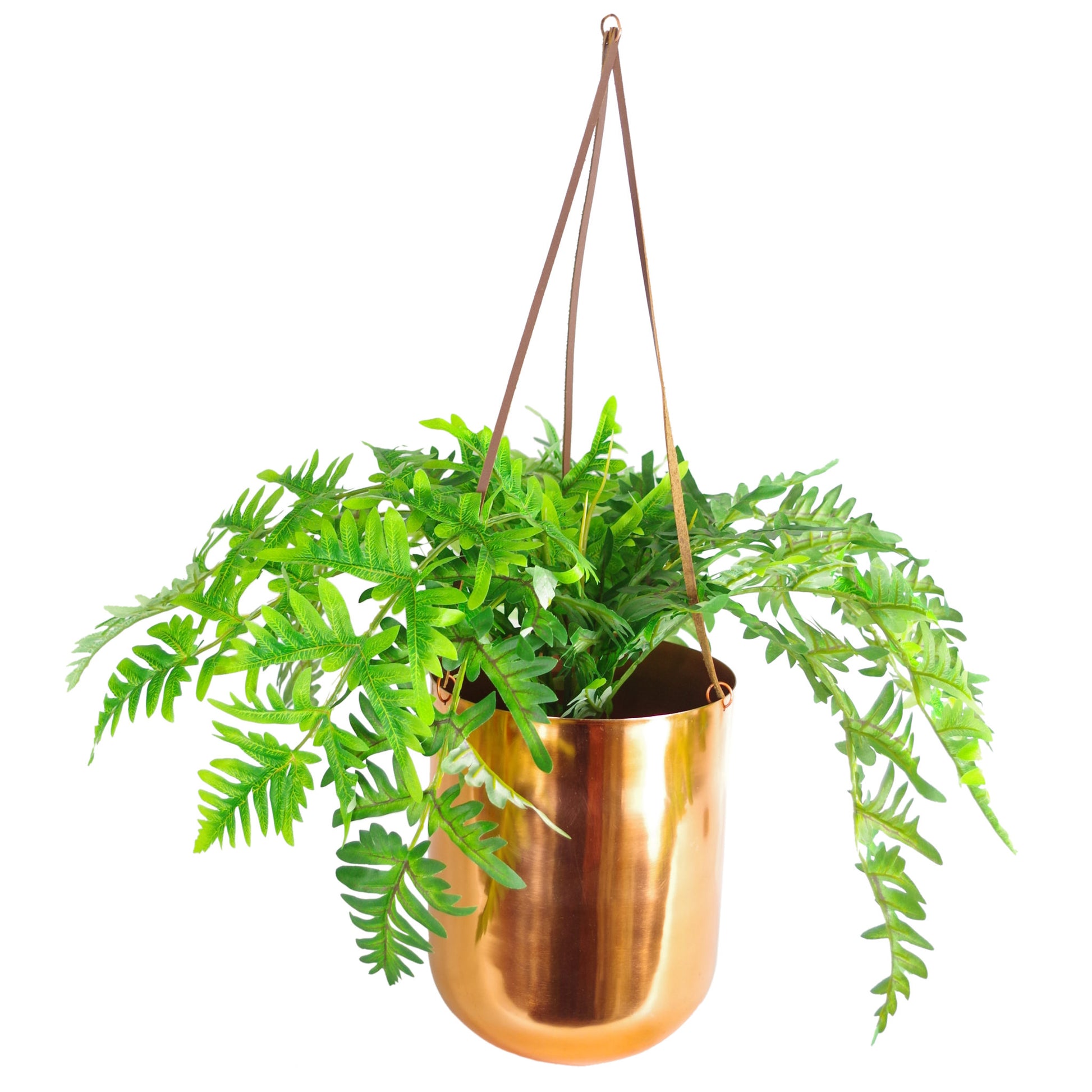copper hanging planter uk 60cm Hanging Copper Planter with Artificial Evergreen Fern Plant – Leaf Artificial Plants and Trees