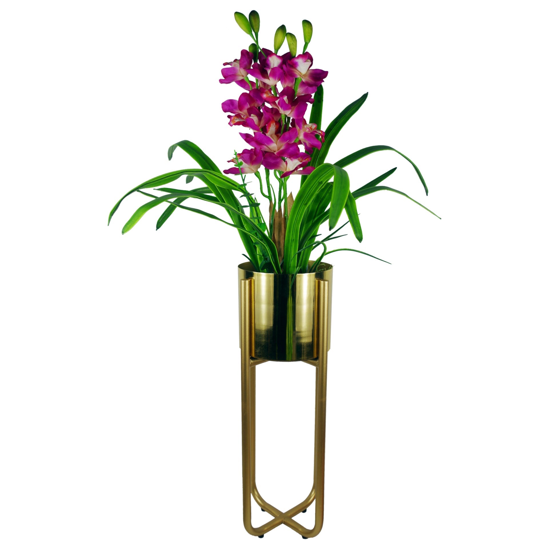 Tall Black Stand with Gold Metal Planter 62cm x 18cm