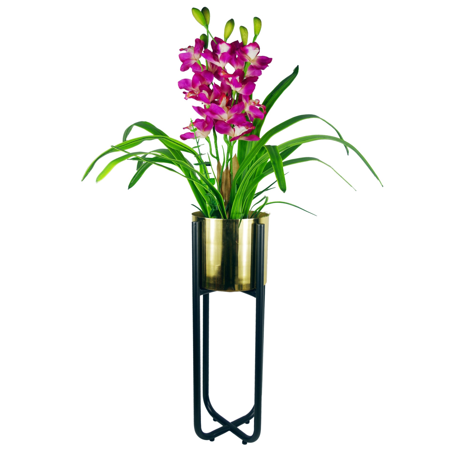 Tall Black Stand with Gold Metal Planter 62cm x 18cm