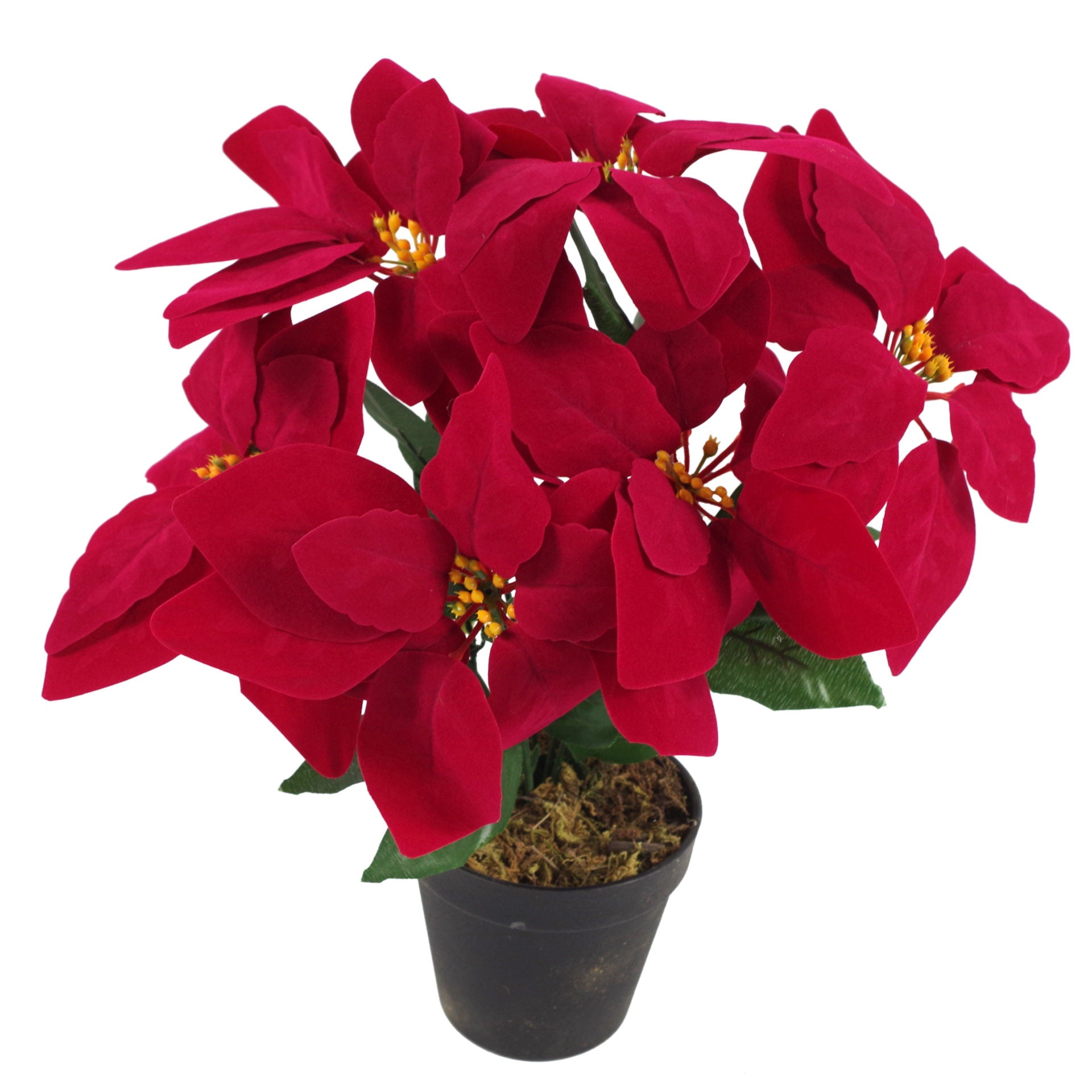Artificial Christmas Xmas Poinsettias Table Display in Large Metal Planter