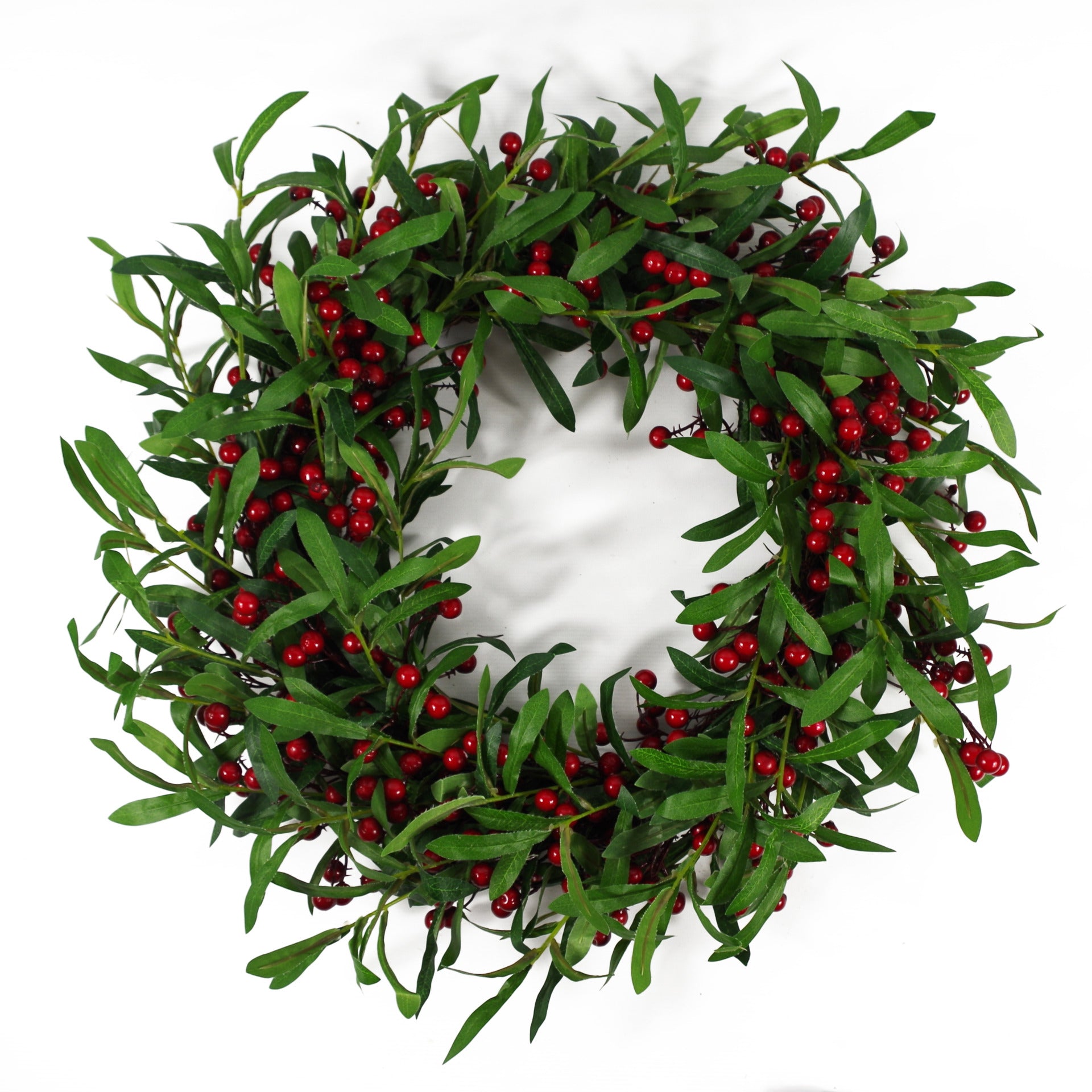 60cm (24") Large Luxury Christmas Mistletoe Leaf and Red Berry Floristry Wreath