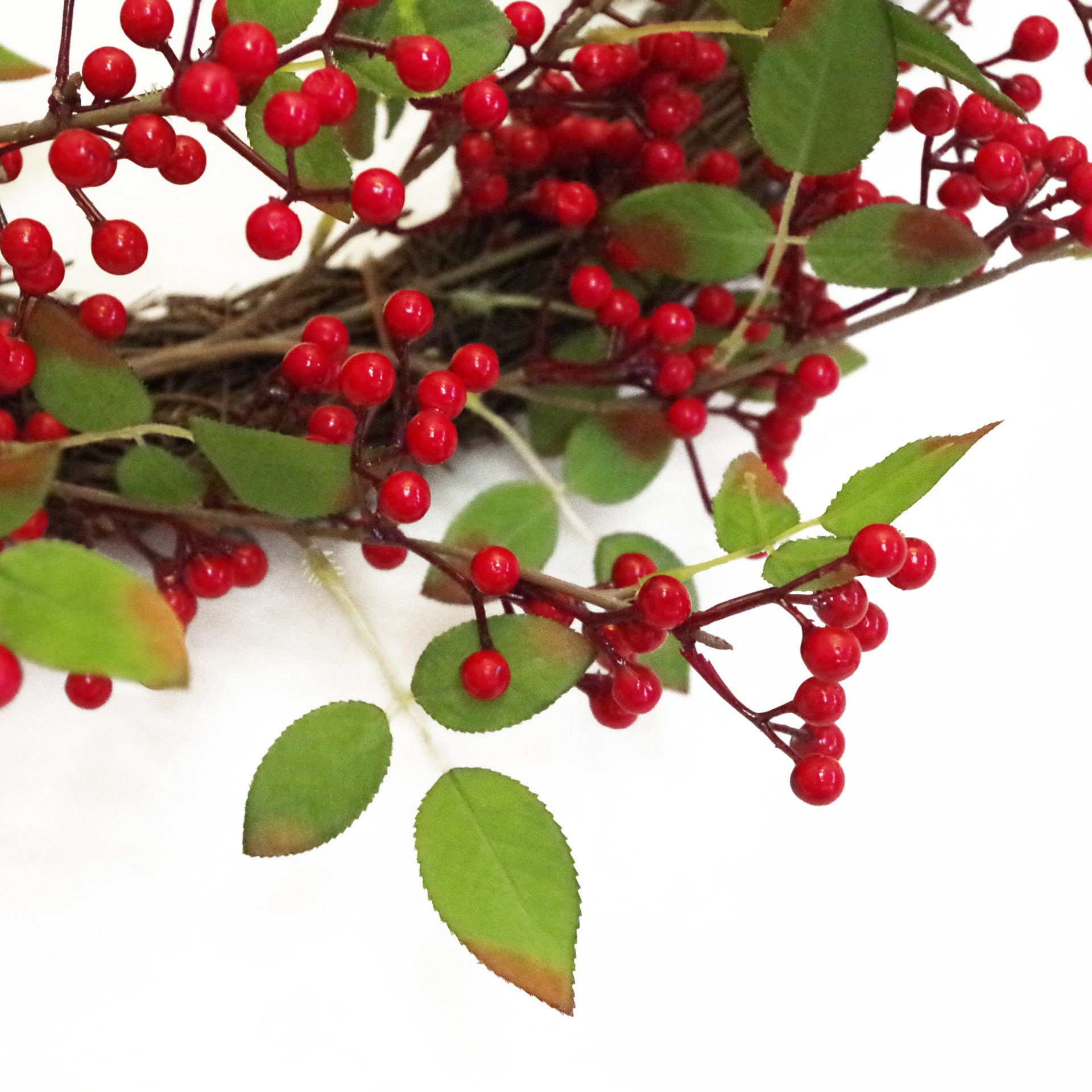 60cm Großer Luxus-Weihnachtskranz mit roten Beeren – Naturgetreuer künstlicher Kranz für die Floristik