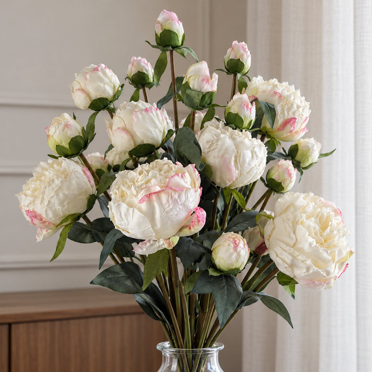 55cm Peony Artificial Flower Stems - 4 flowers 3 buds