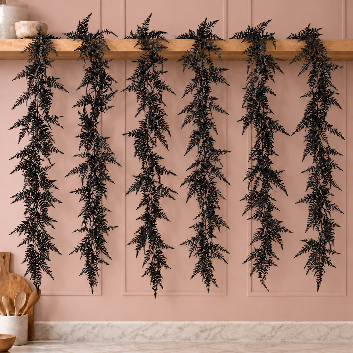 180cm Black Artificial Fern Garland Hanging Foliage Decoration