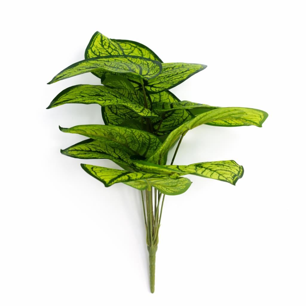 60cm Artificial Caladium Style Stem Plant Bright Green Variegated Faux Foliage Arrangement