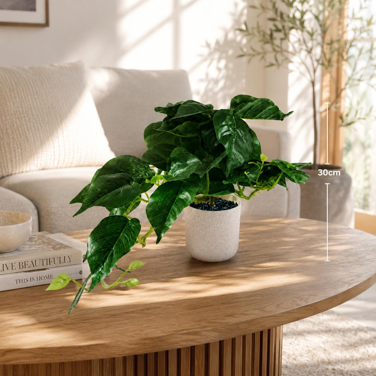 30cm Artificial Mini Pothos in Decorative White Pot – image 5