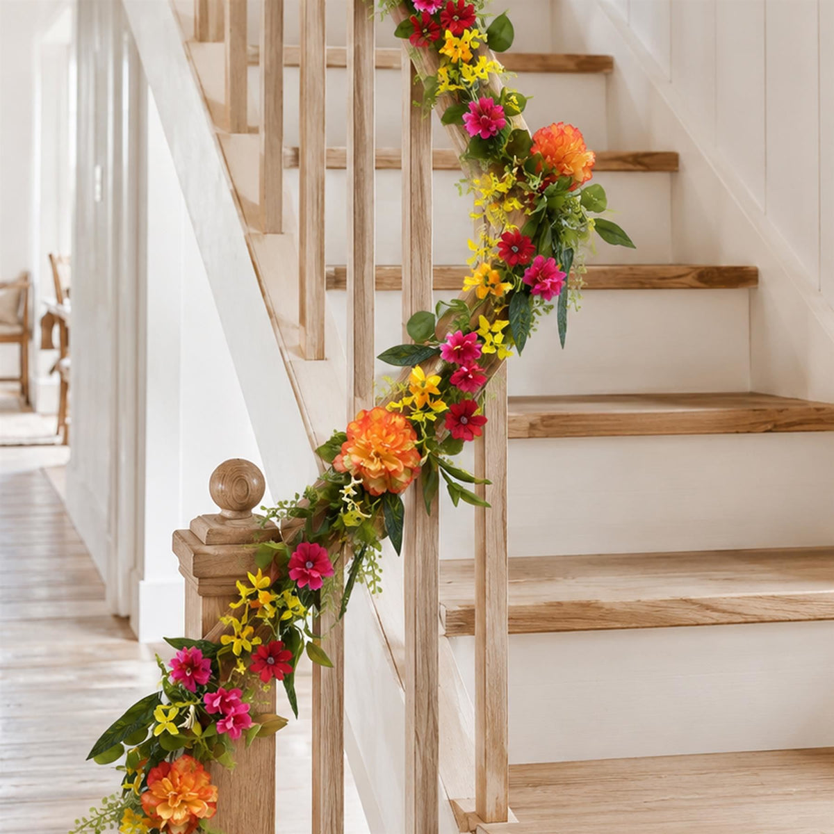 50cm Artificial Bright Spring Flower Wreath and 140cm Garland Set