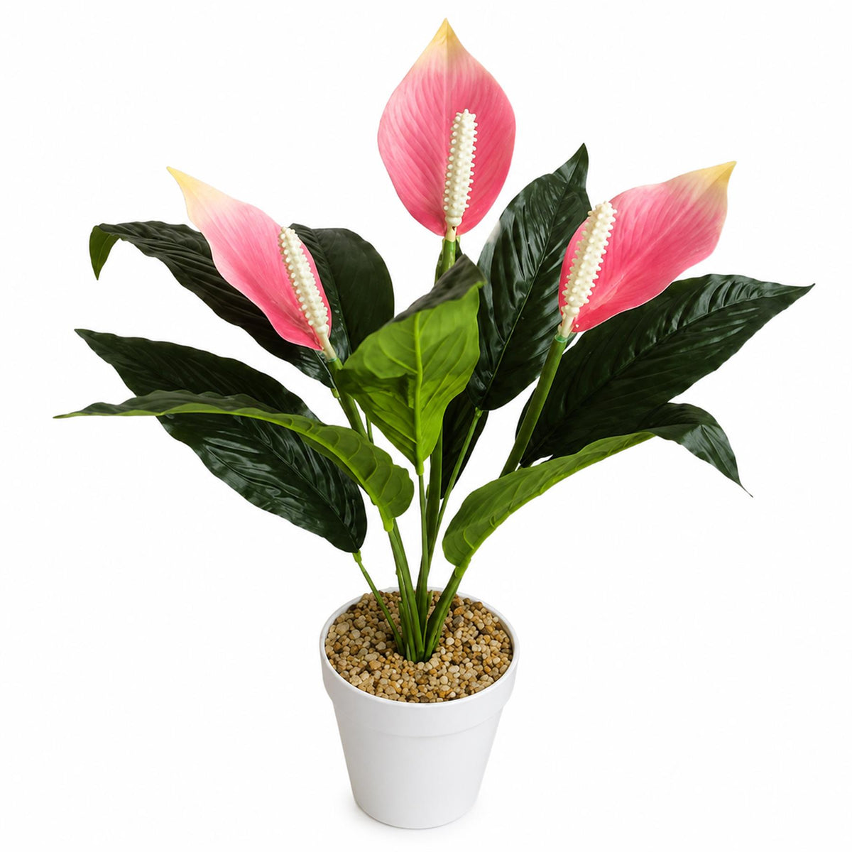 38cm Artificial Pink Peace Lily Plant in White Pot – image 3
