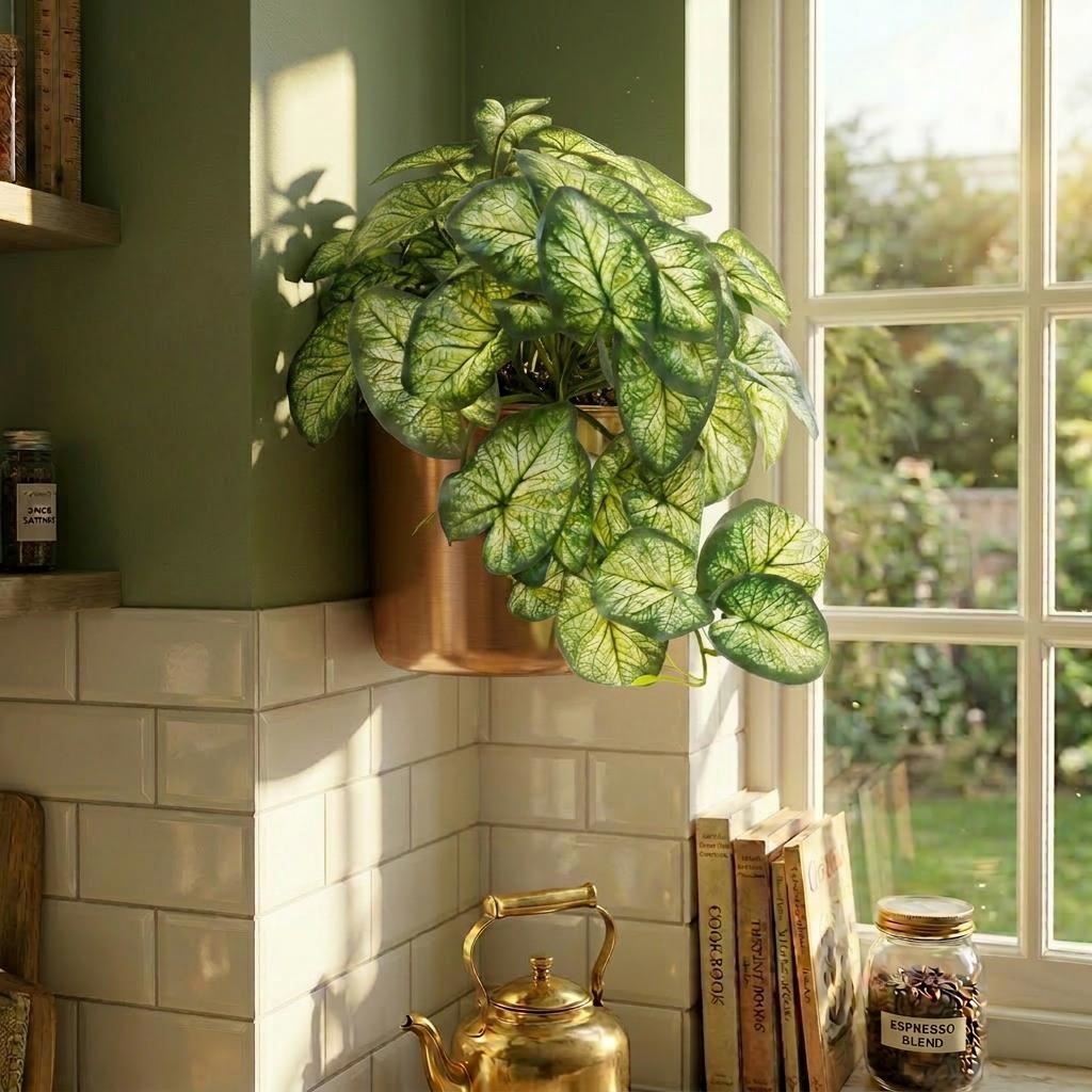 25cm Künstliche Hängende Variegierte Caladium-Rankenpflanze Dunkelgrün