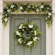 50cm Artificial White Spring Flower Wreath and 155cm Garland Set