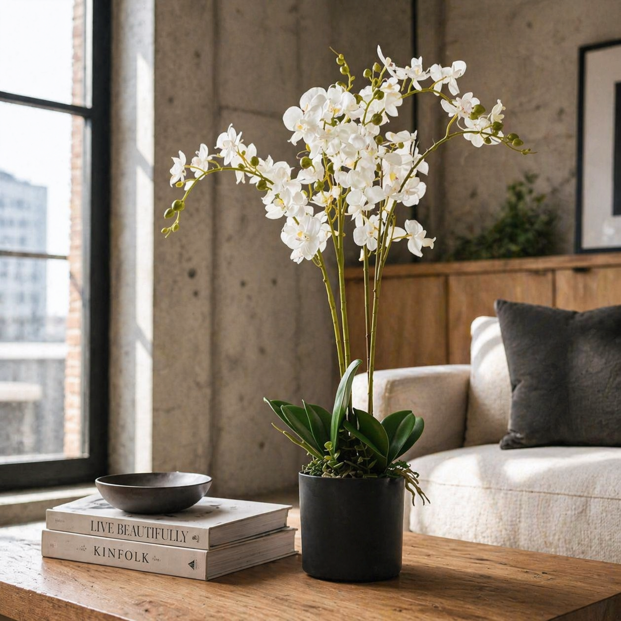 Orchidée artificielle de luxe 60 cm - Triple tige - Plante réaliste blanche