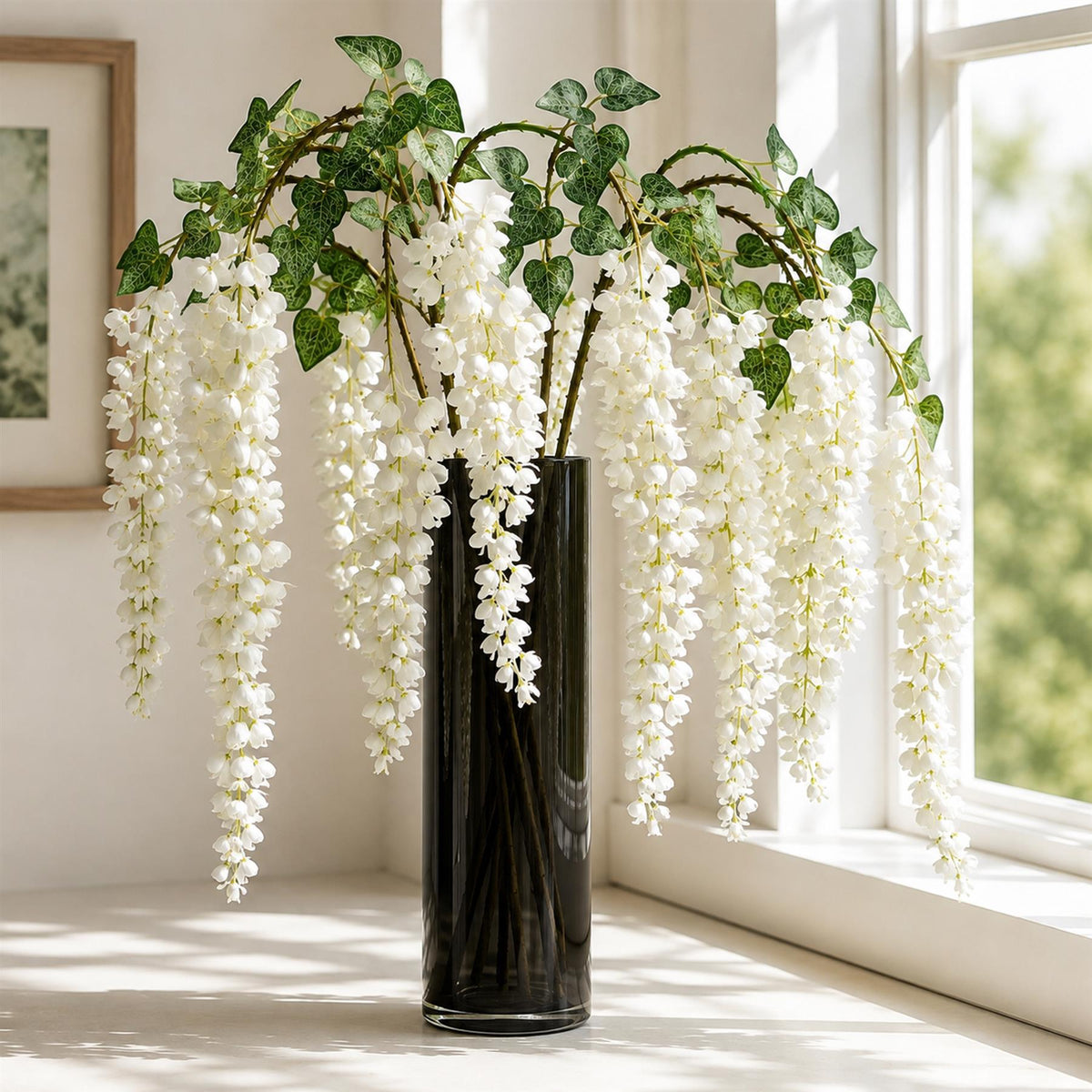 110cm Artificial White Wisteria Flower Spray