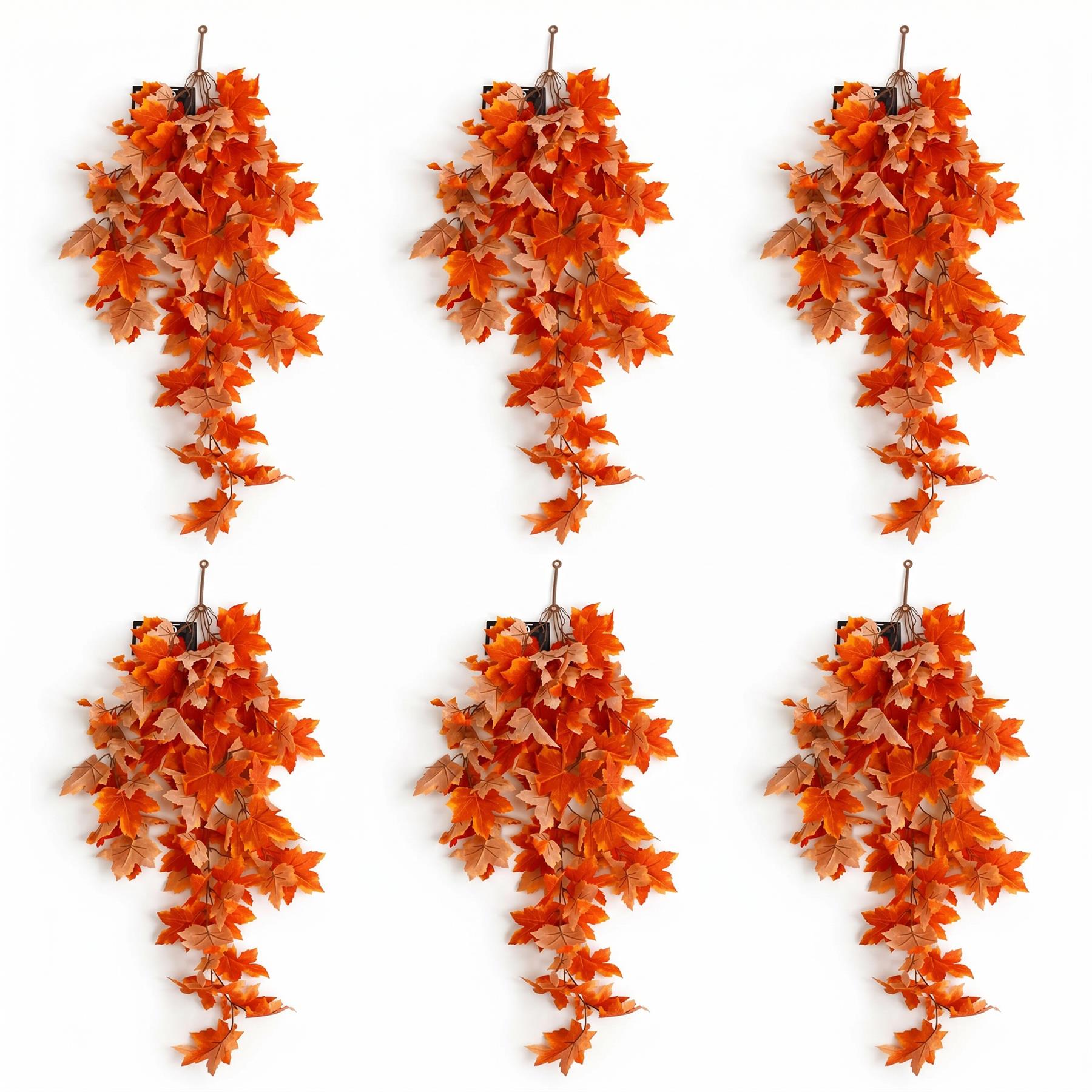 70cm Artificial Trailing Grape Ivy Plant Faux Hanging Foliage - Orange - Pack of 6