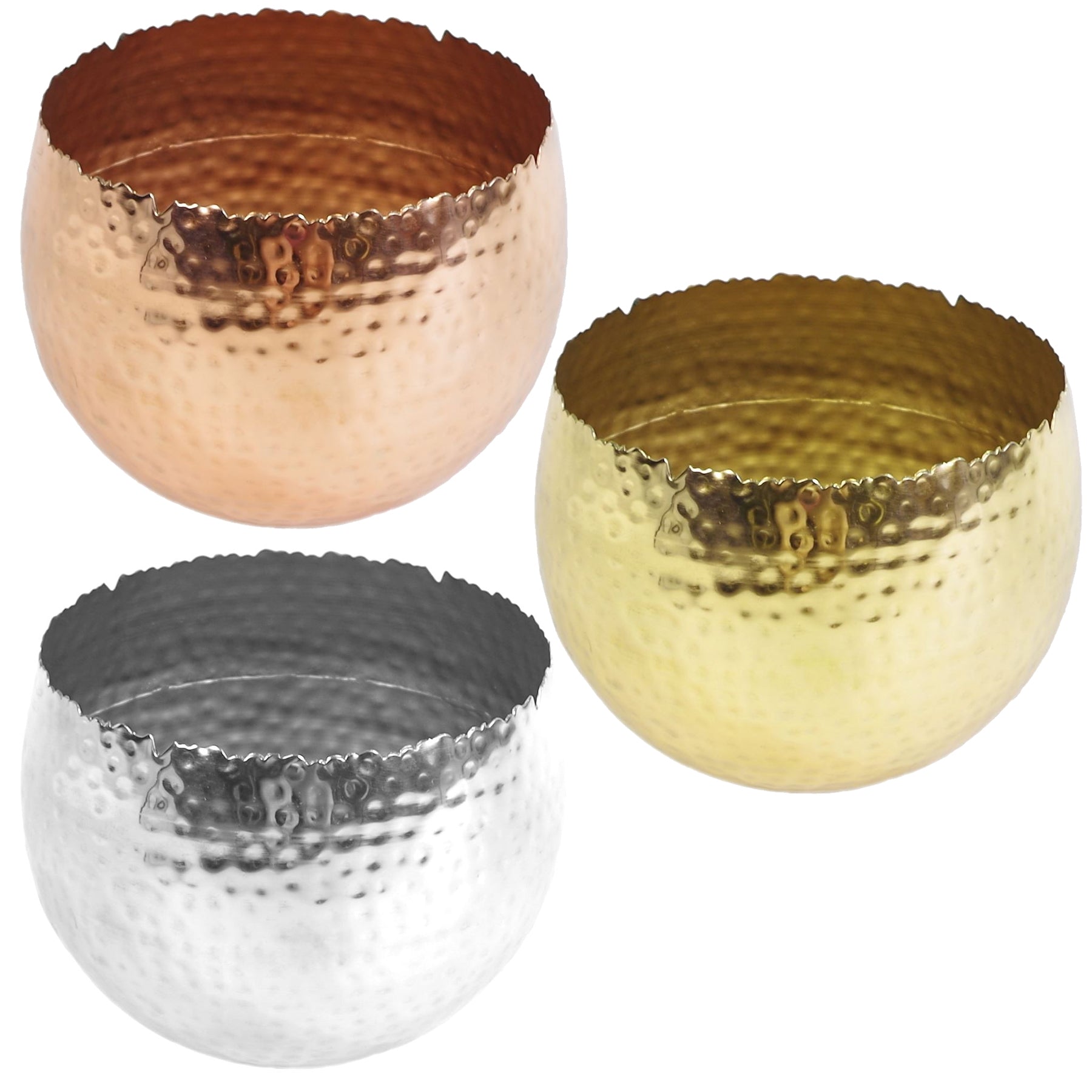 Large Metal Display Bowl Hammered Finish - Curved Edge