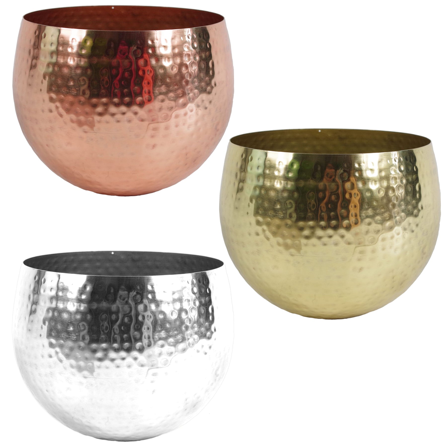 Large Metal Display Bowl Hammered Finish - Straight Edge