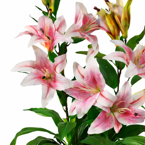 90cm (3ft) Artificial Lily Stargazer Style Lillies Plant Large Flowers White Pot