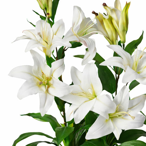 90cm (3ft) Artificial Lily Stargazer Style Lillies Plant Large Flowers White Pot