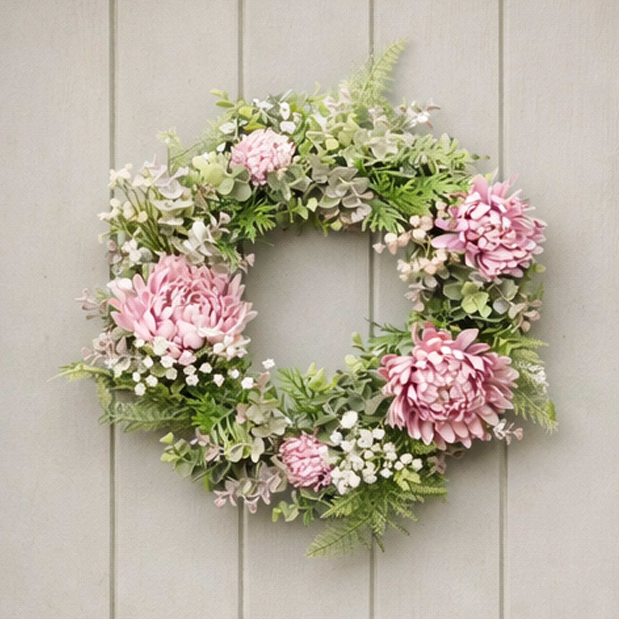 45cm Artificial Pink Floral Wreath