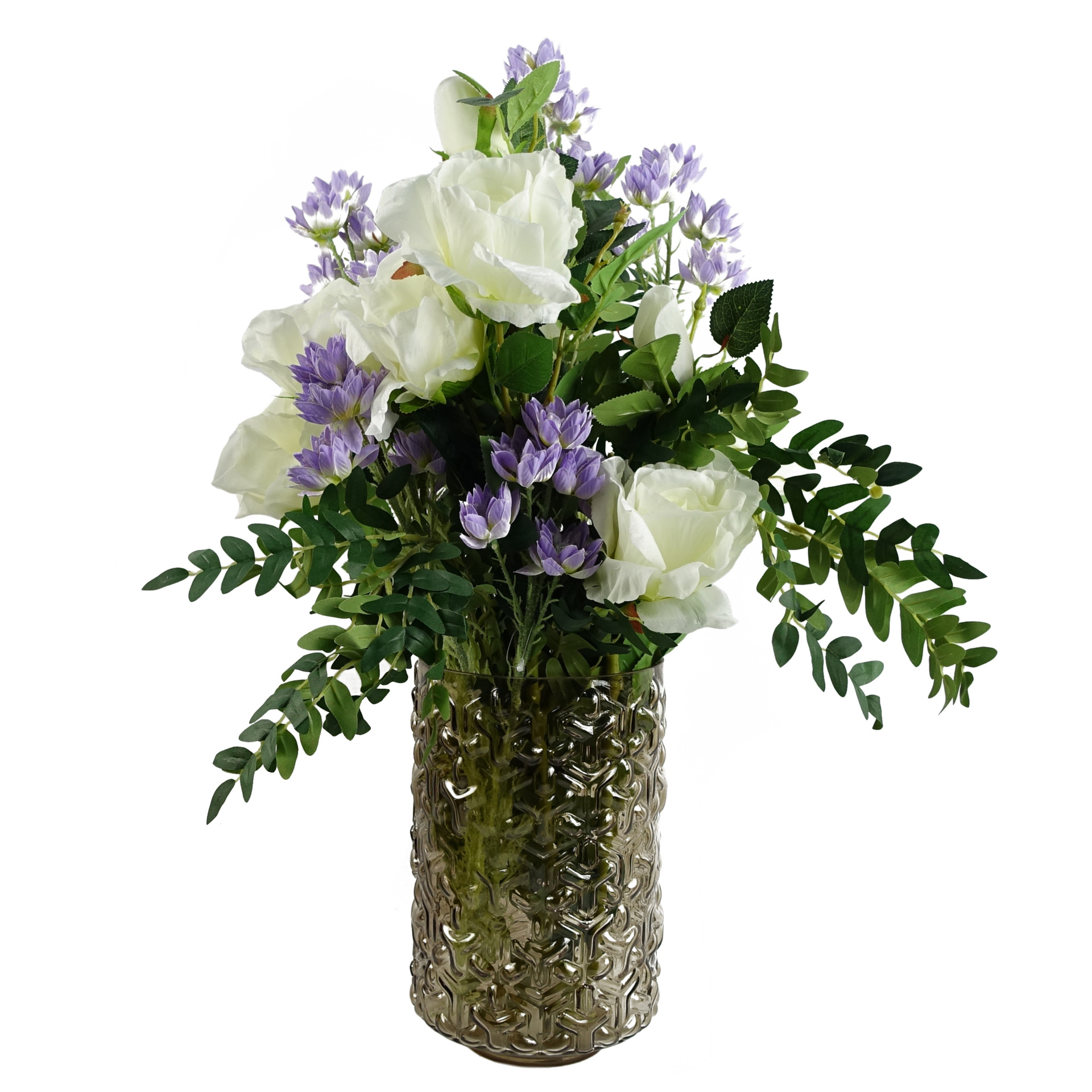 80cm Artificial White Rose Stem – 3 flowers – Leaf Artificial Plants ...