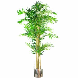 150cm (5ft) Natural Look Artificial Bamboo Plants Trees - XL with Silver Metal Planter