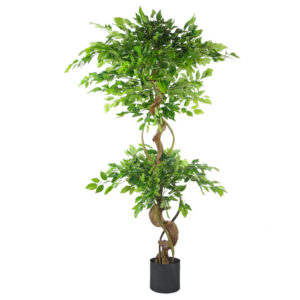 150cm Twisted Trunk Artificial Japanese Fruticosa Ficus Tree Black Planter
