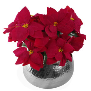 Artificial Christmas Xmas Poinsettias Silver Large Metal Planter