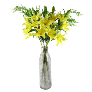 100cm Yellow Lily and Fern Display Glass Vase