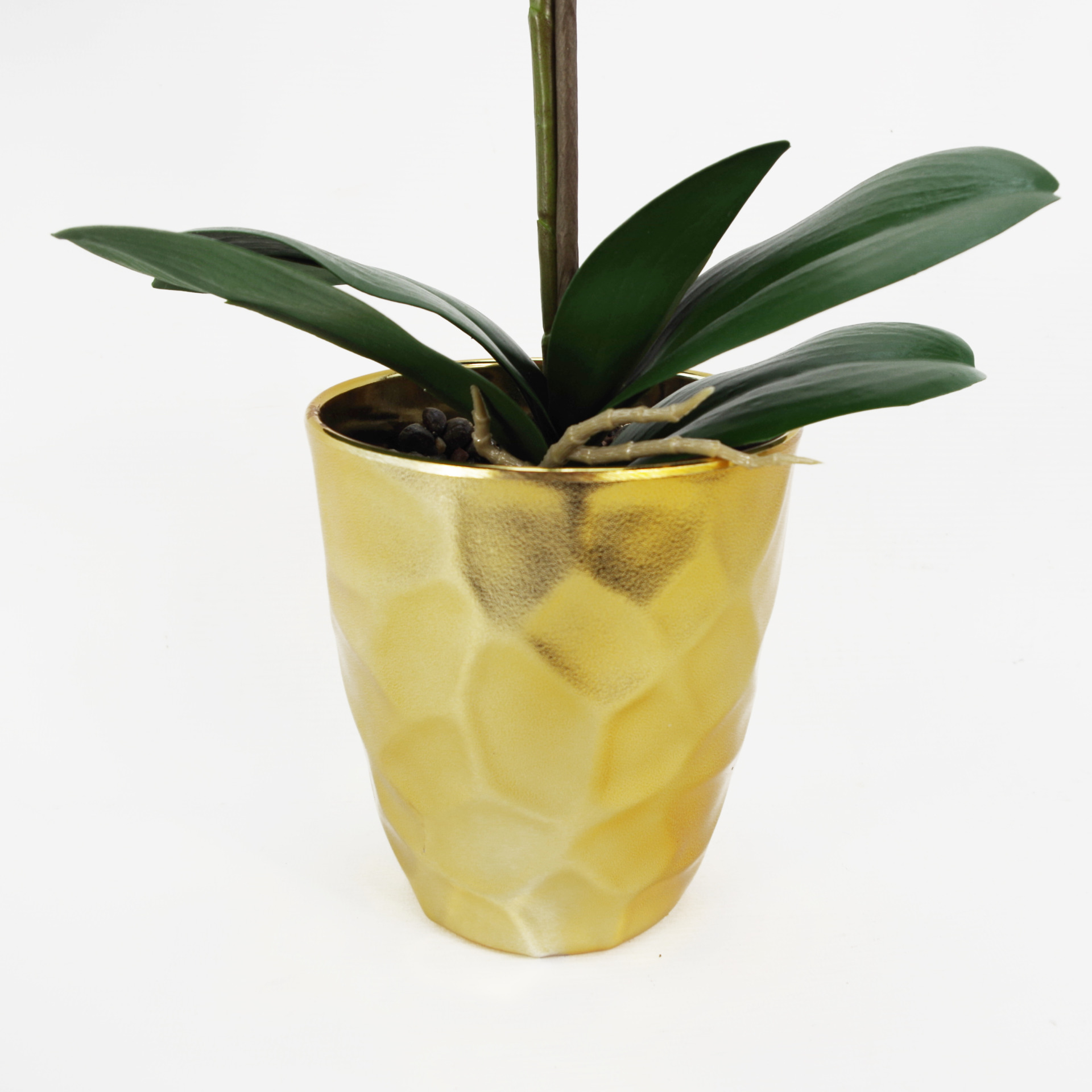54cm Artificial Orchid Plant White with Gold Pot Leaf Artificial