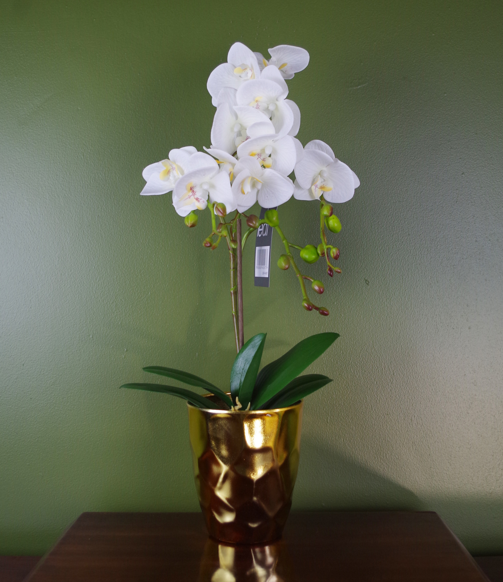 54cm Artificial Orchid Plant White with Gold Pot Leaf Artificial