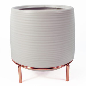 18cm White Ceramic Planter with Metal Stand