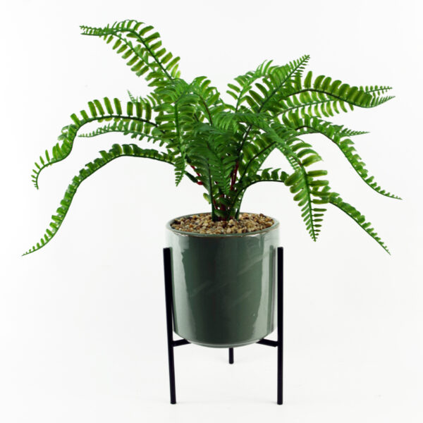 40cm Artificial Fern with Ceramic Planter & Stand Leaf Artificial
