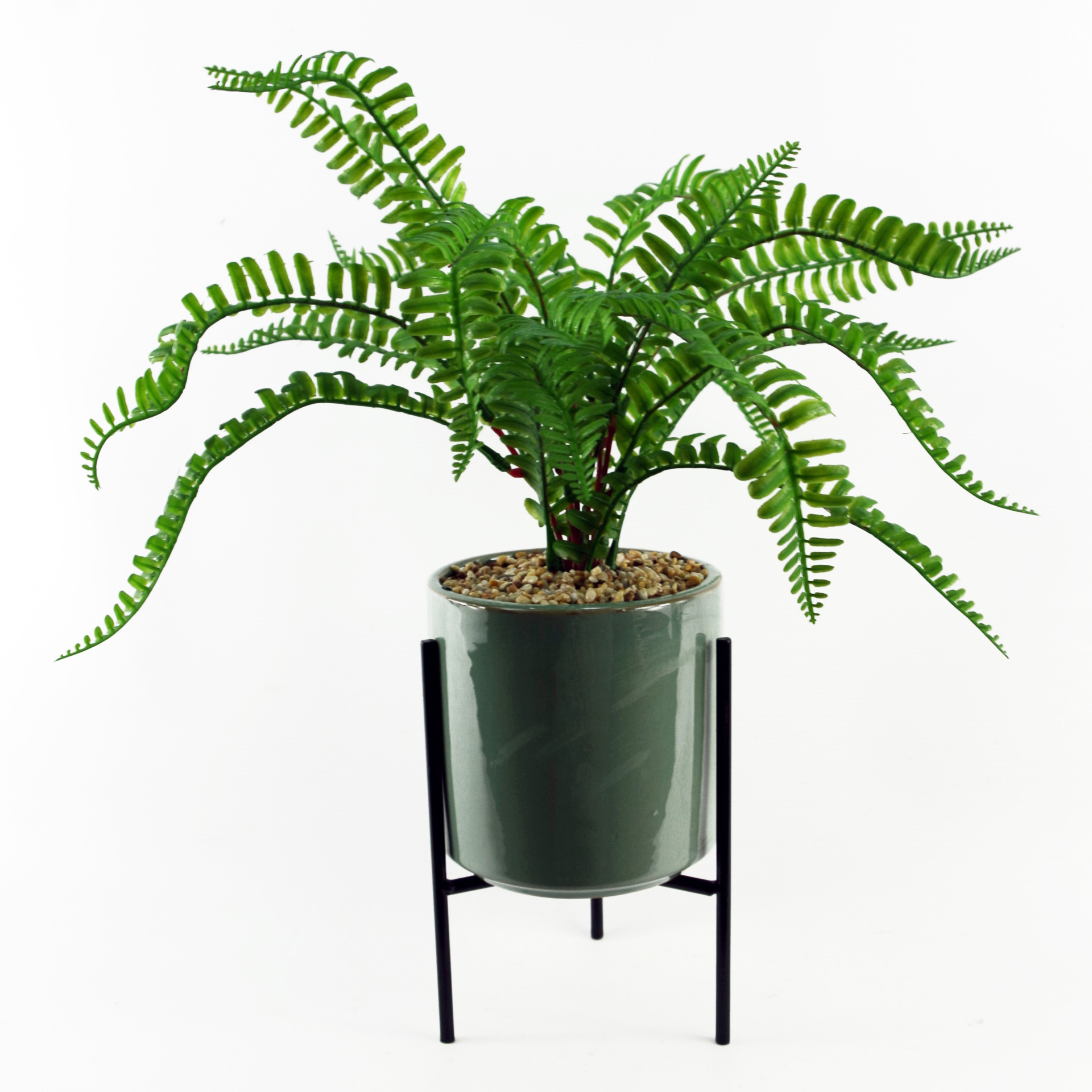 40cm Artificial Fern with Ceramic Planter & Stand Leaf Artificial