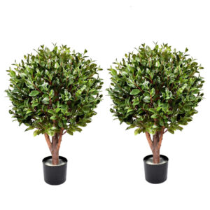 90cm Pair of UV Resistant Gloxinia Single Ball Topiary with 1608 Leaves and Natural Trunk