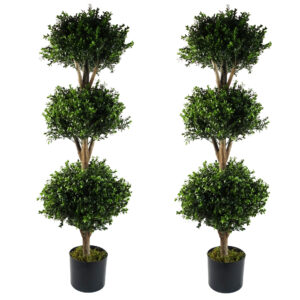 120cm Pair of Buxus Triple Ball Artificial Tree UV Resistant Outdoor Topiary