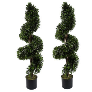 120cm Pair of Spiral Buxus Artificial Tree UV Resistant Outdoor Topiary