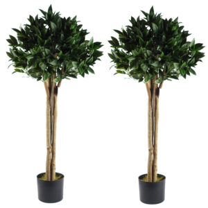 Pair of 120cm Deluxe Luxury Artificial Bay Leaf Laurel Tree Topiary Ball - 4ft Tall