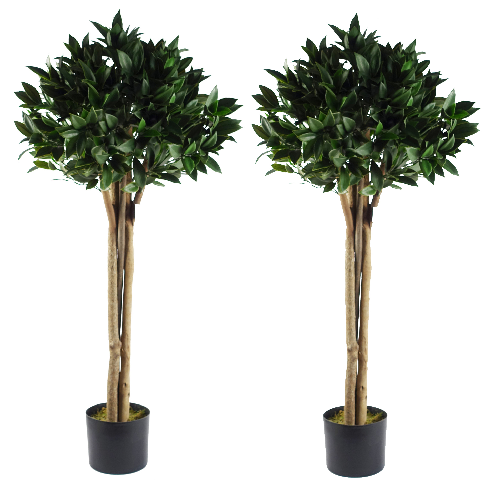 Pair of 120cm Deluxe Luxury Artificial Bay Leaf Laurel Tree Topiary Ball 4ft Tall Leaf