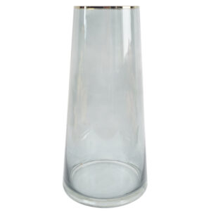 28cm Gold Rim Smoke Grey Glass Vase