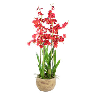 90cm Oncidium Artificial Orchid Red in Stoneware Planter