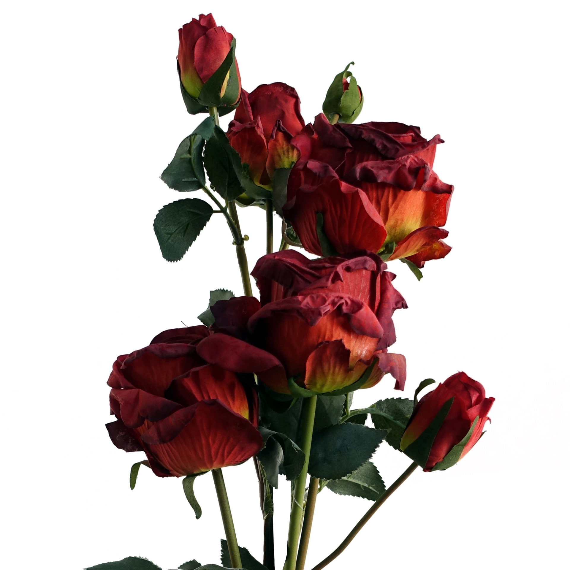 60cm Red Rose Artificial Flowers Spray – 4 Flowers 3 Buds – Leaf ...